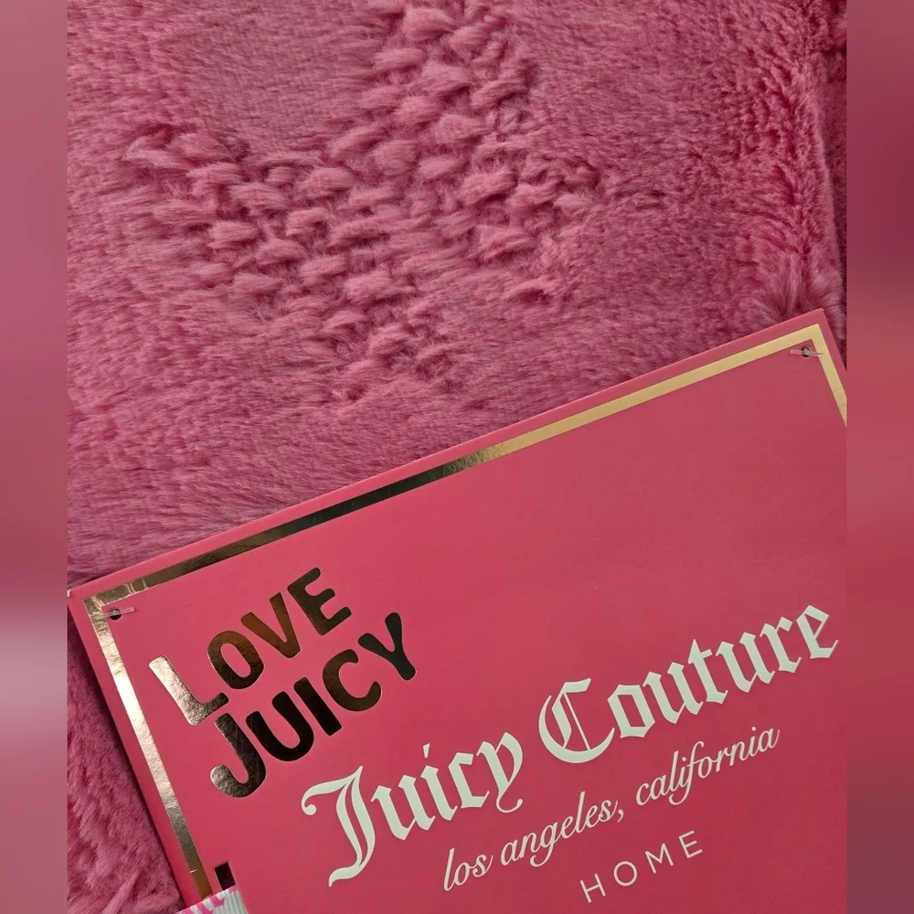 Juicy Couture Home Barbie Pink Bow Jacquard Faux Fur Throw Blanket